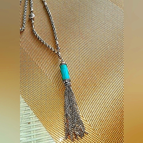 Chico's Jewelry - Chico’s Turquoise Tassel Silvertoned Necklace